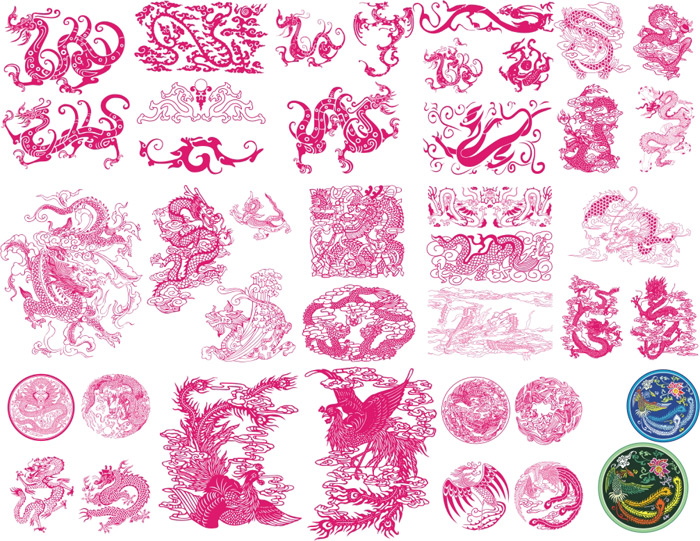 激光雕刻激光打标模板-经典中国传统龙凤图案矢量素材40个矢量龙凤呈祥,中国风,中国龙,古典元素,经典元素,矢量素材-激光打标雕刻切割资源站